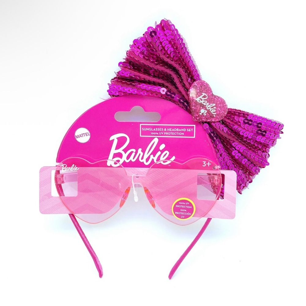 Barbie Girl’s Pink Heart Shaped Sunglasses With Matching Headband &Bow 3-8years